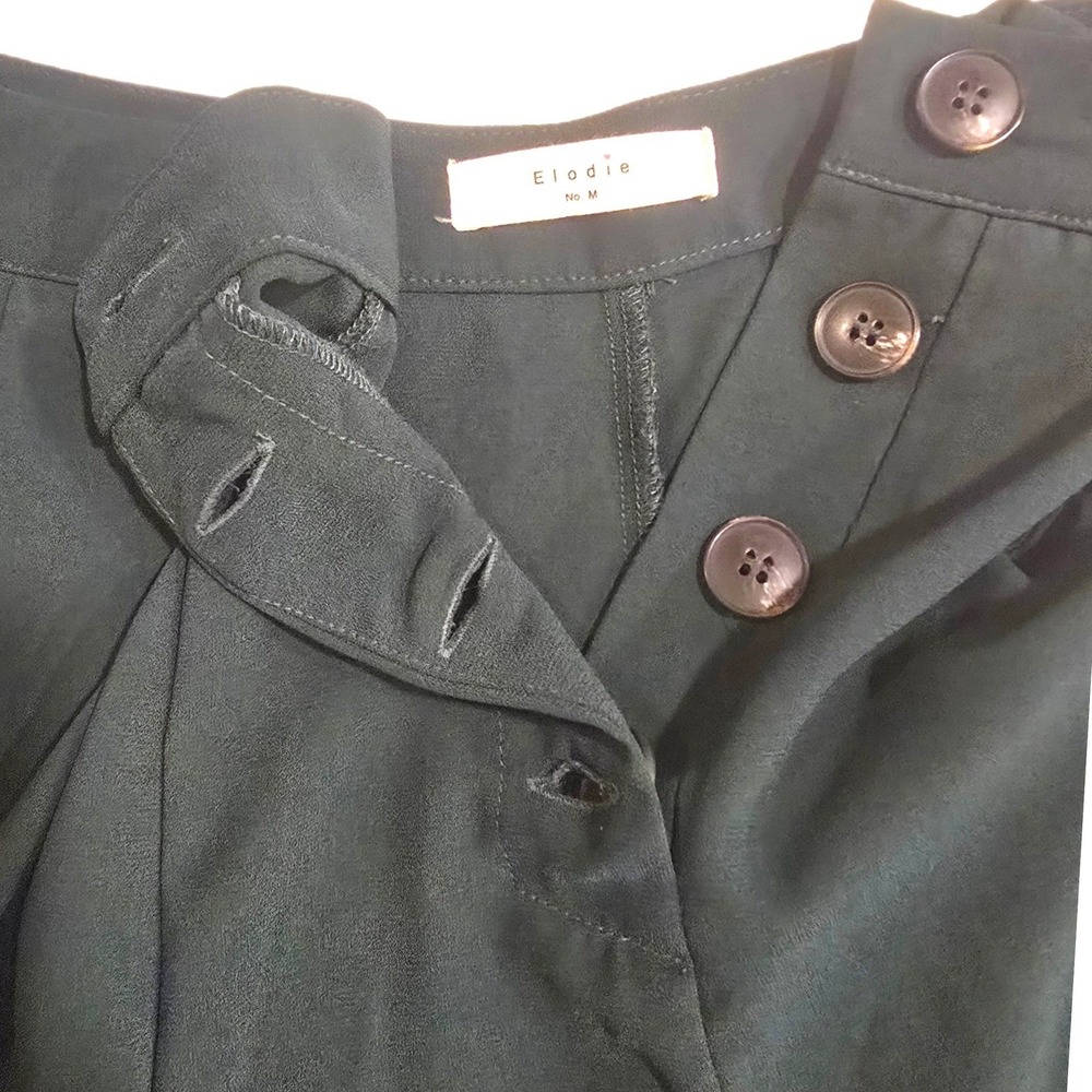 Elodie Dark Green High Waisted Wide Leg Cropped Trousers Side Buttons Size M - Picture 6 of 9